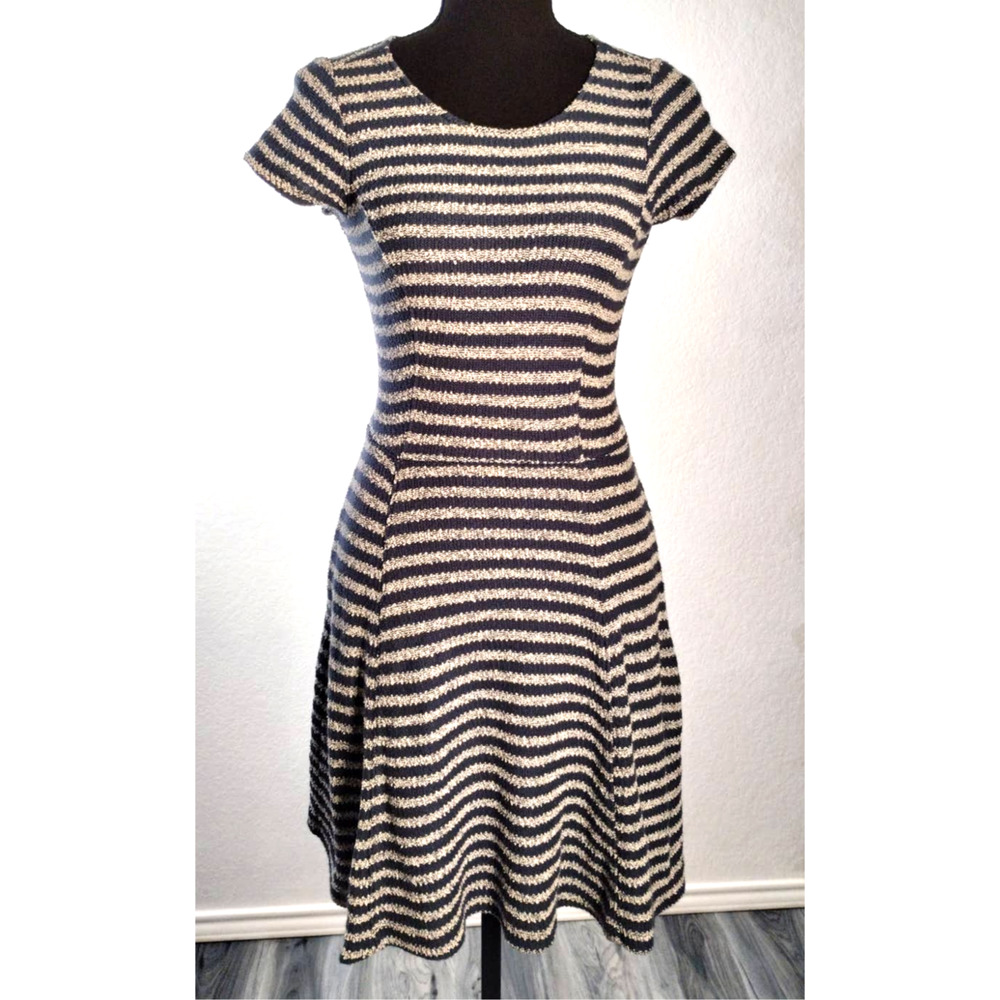Old Navy Blue and White Striped Fit and Flare Casual Dress, Size Petite XS